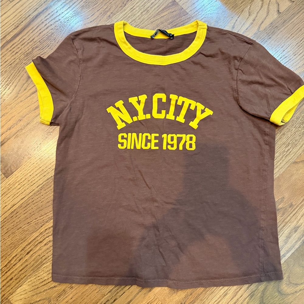 Zara Brown Tee with Yellow Accents